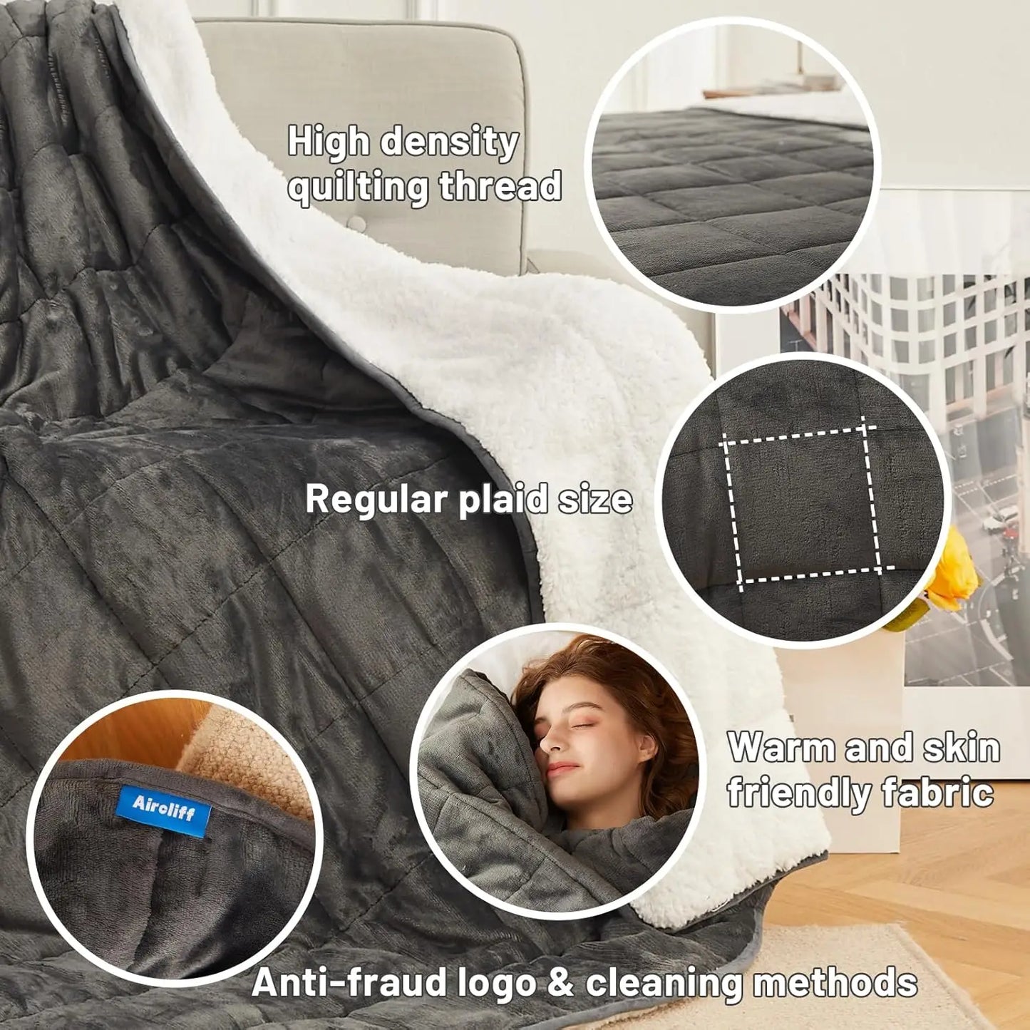 15 Lbs Weighted Blanket For Adults With Sherpa Fleece Comfort