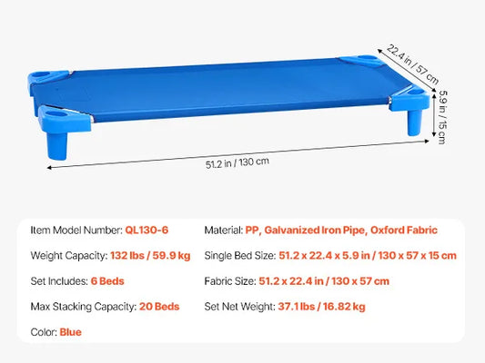 VEVOR Stackable Kiddie Cot Pack of 4/6 Portable Toddler Nap Cots for Kids Preschool Classroom Daycare Beds for Sleeping Resting