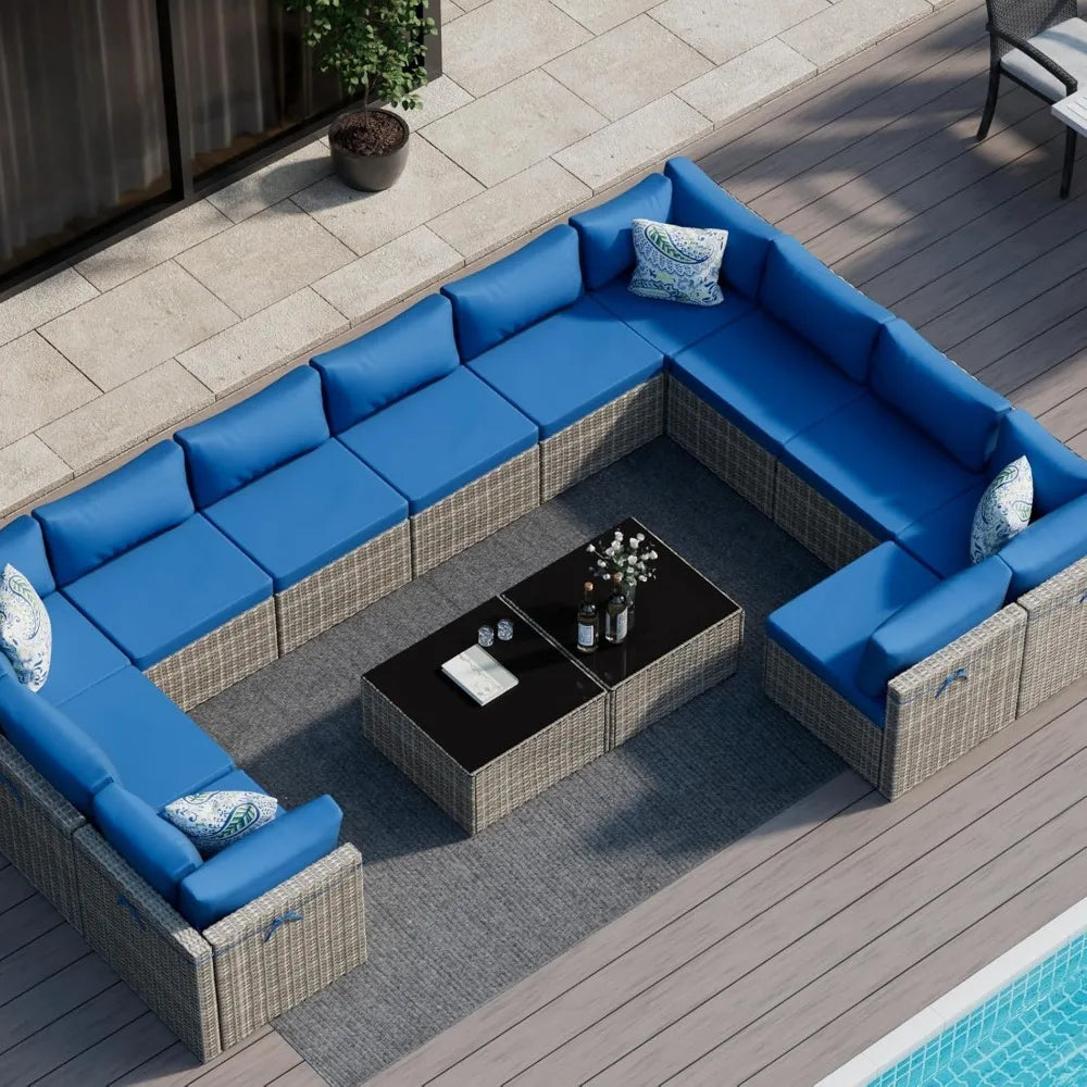 Modular Outdoor Sofa Set With 2 Pillows For Patio Use