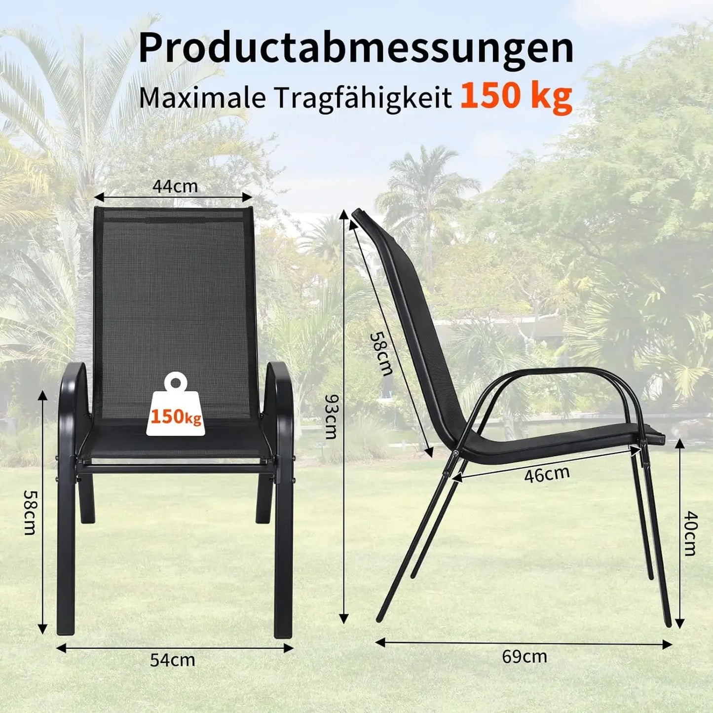 Folding Garden Chairs Steel Iron Teslin Fabric High Back Outdoor Load 150kg