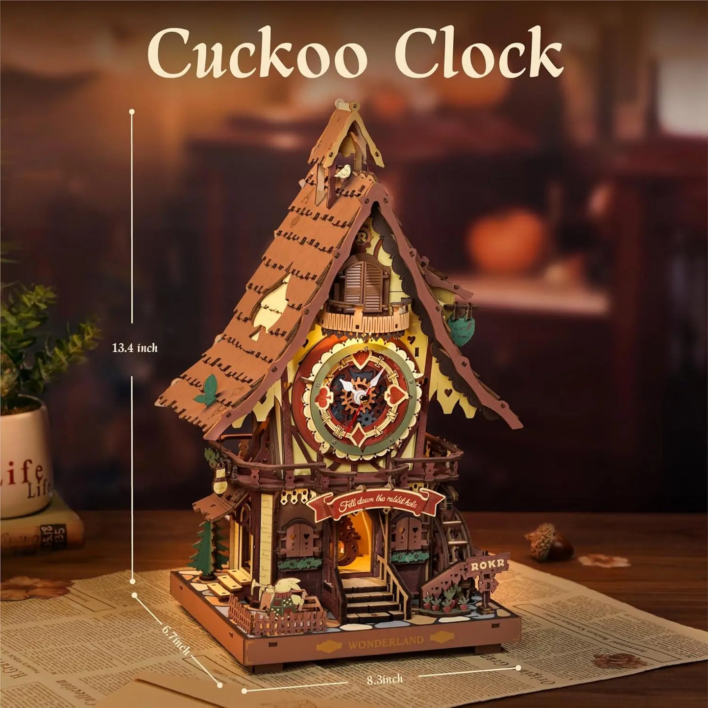 Robotime Rokr 3D Wooden Puzzle Cuckoo Clock Kit Working Bird