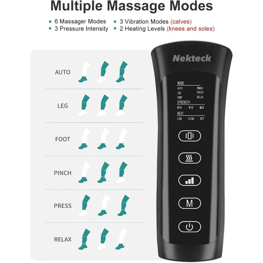 Leg Massager for Circulation and Pain Relief Air Compression Foot Calf Thigh Massager with 2 Heat and 3 Vibration Functions 6 M