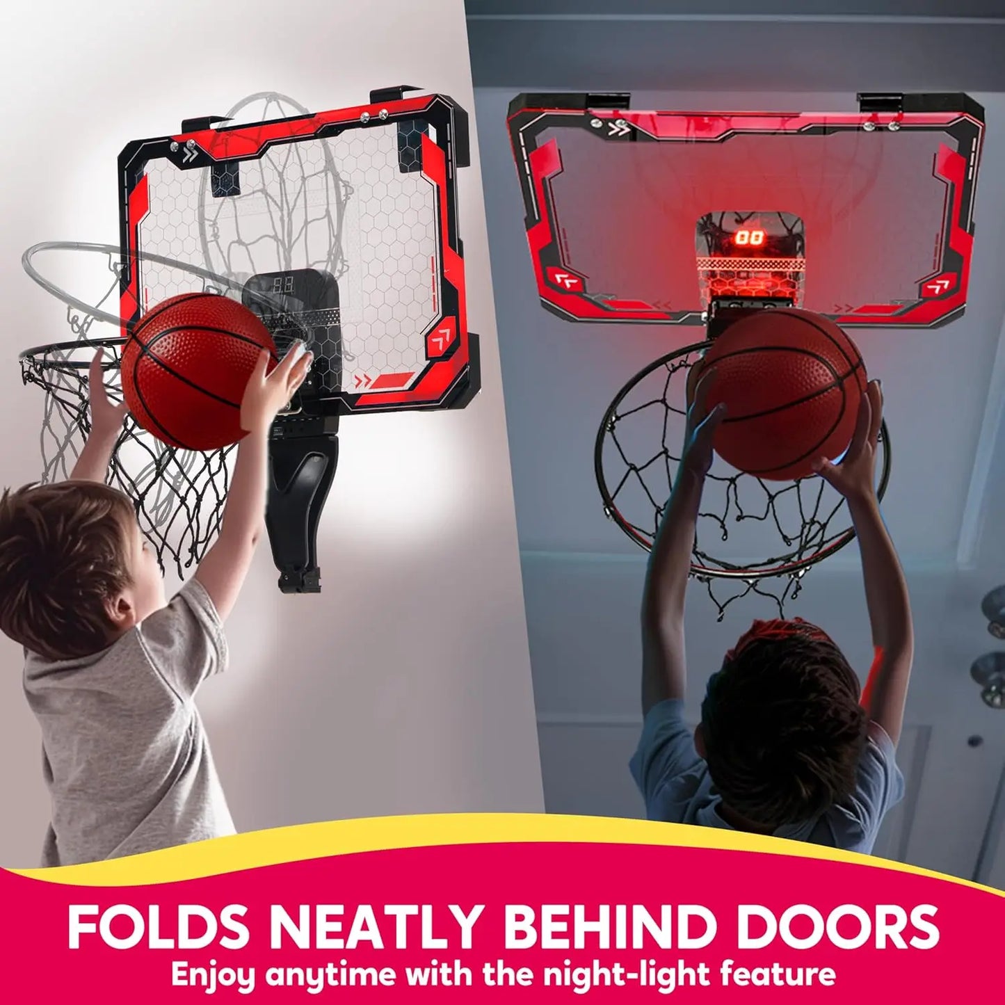 Joyfy Mini Indoor Basketball Hoop Over Door For Kids Scoreboard
