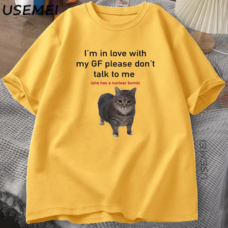 USEMEICN Im In Love With My Girlfriend Funny Cat Tee