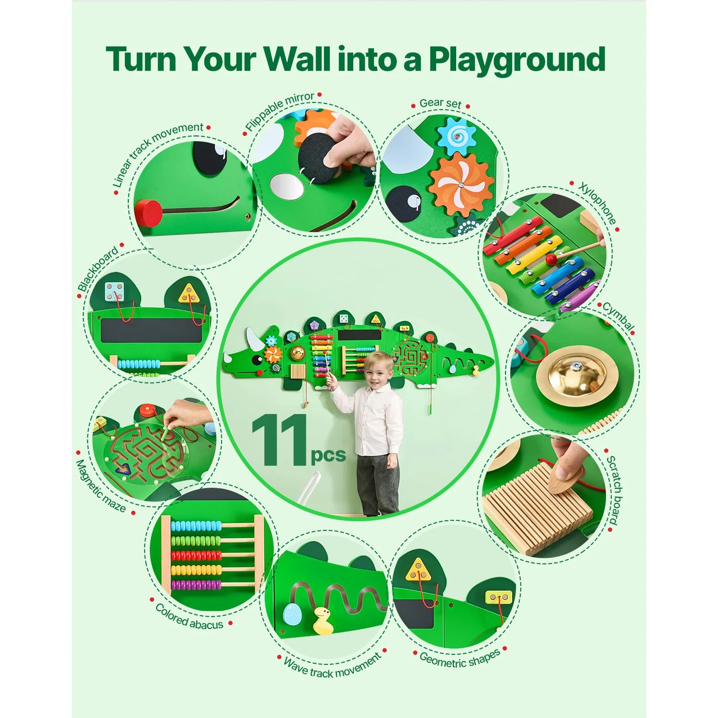 SucceBuy Dinosaur Busy Wall Board 11 Activity Panels Montessori Toys