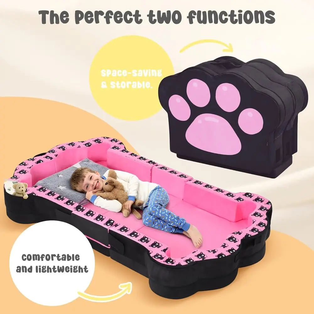 Portable Child Travel Bed with Removable Washable Cover, Soft and Safe for Toddlers