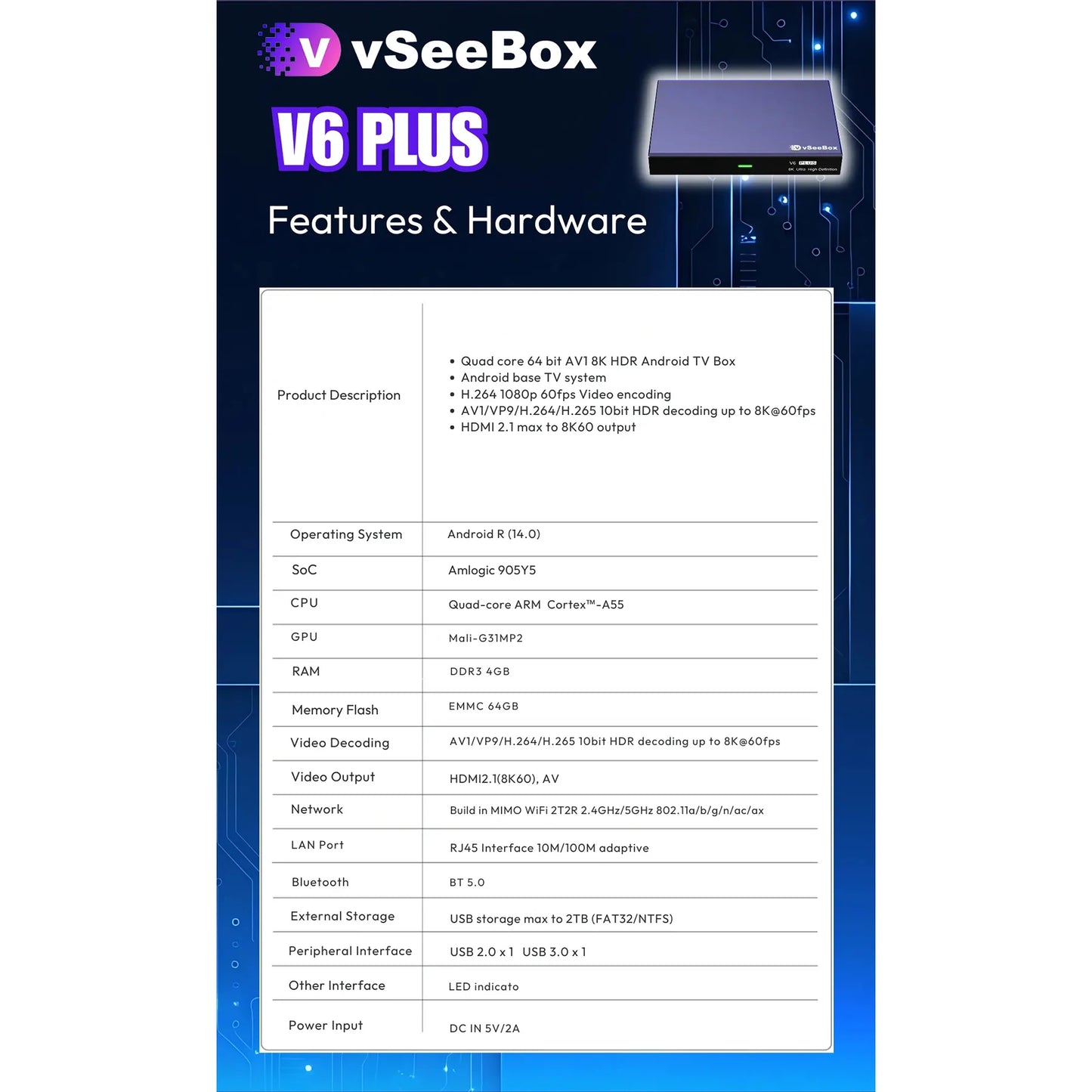 VSeeBox V6 Plus Android TV Box With Voice Control Pro