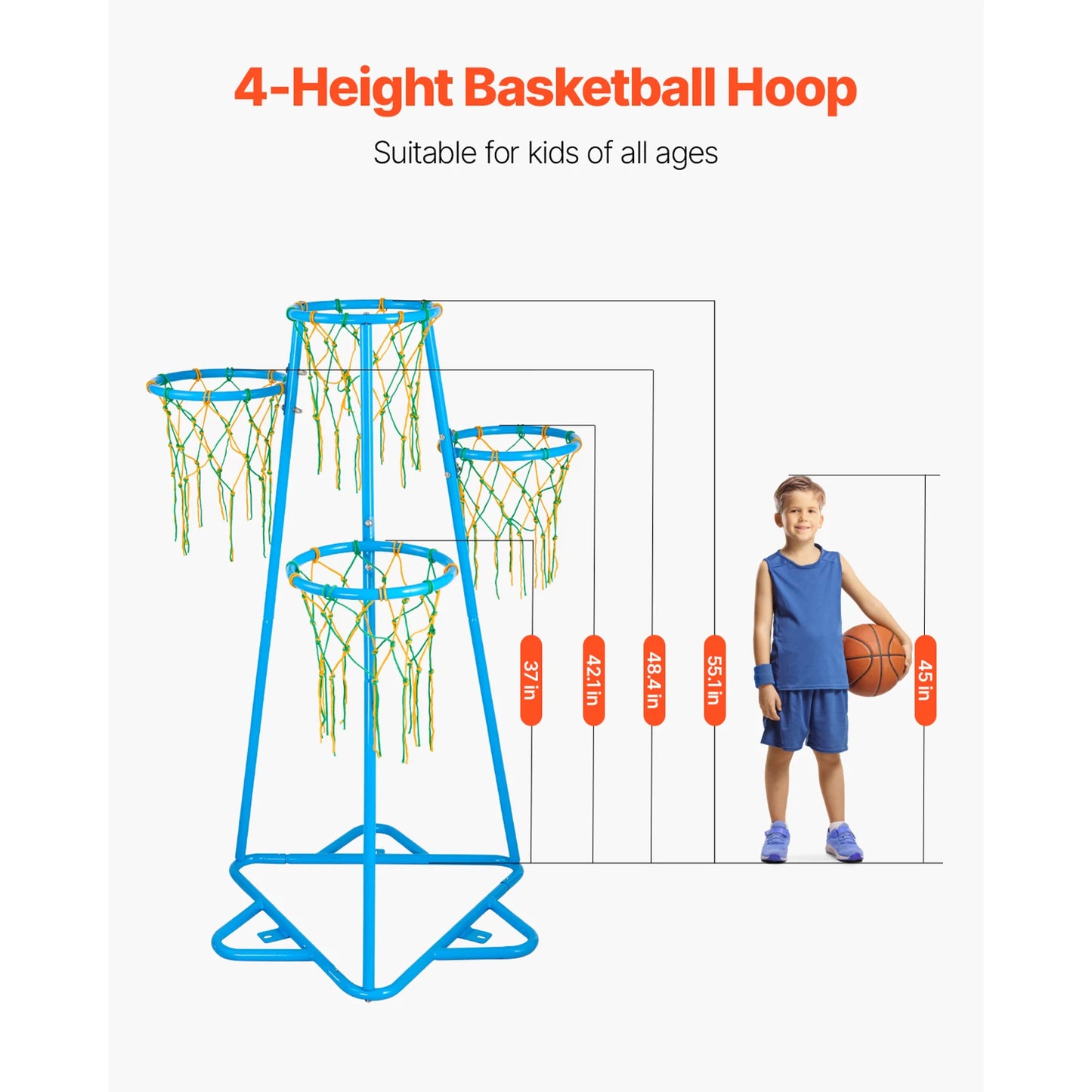 SucceBuy 4-Hoop Kids Basketball Hoop Stand With Adjustable Heights
