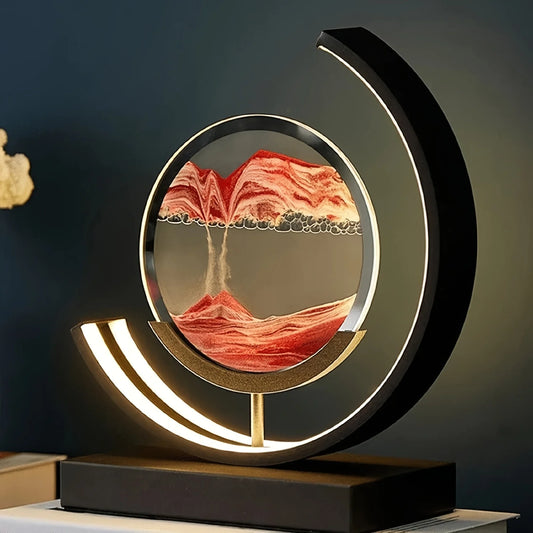 Moving Sand Art Picture Lamp Three Color Round Desktop Stand