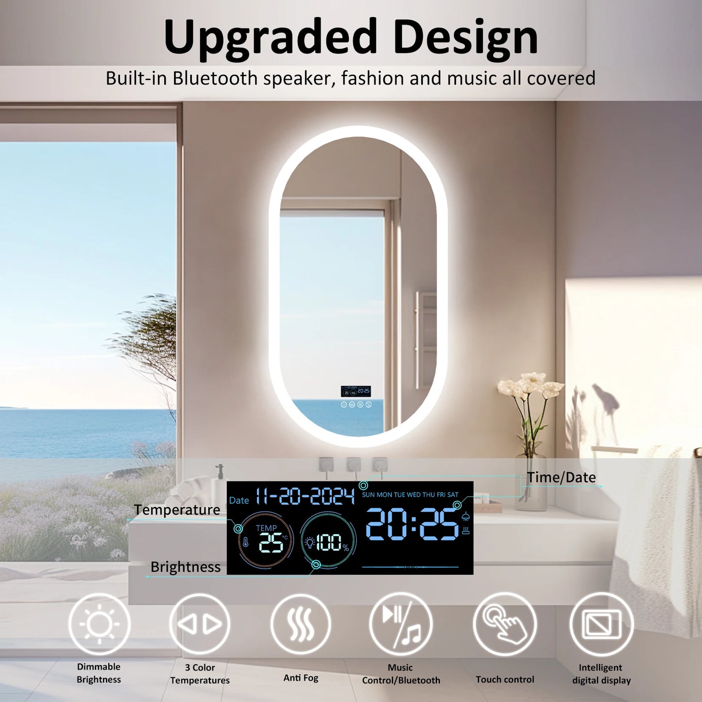 LUVODI Lighted Bluetooth Bathroom Mirror With LED Backlit Anti Fog