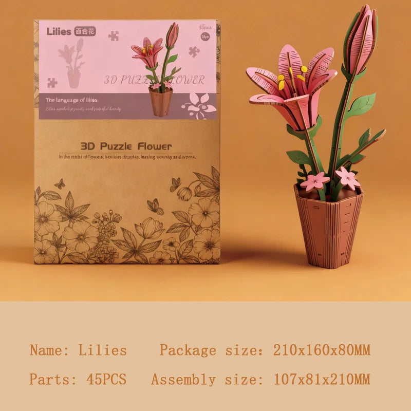 3D Wooden Puzzle Flower Bouquet Kit For Gift And Decor