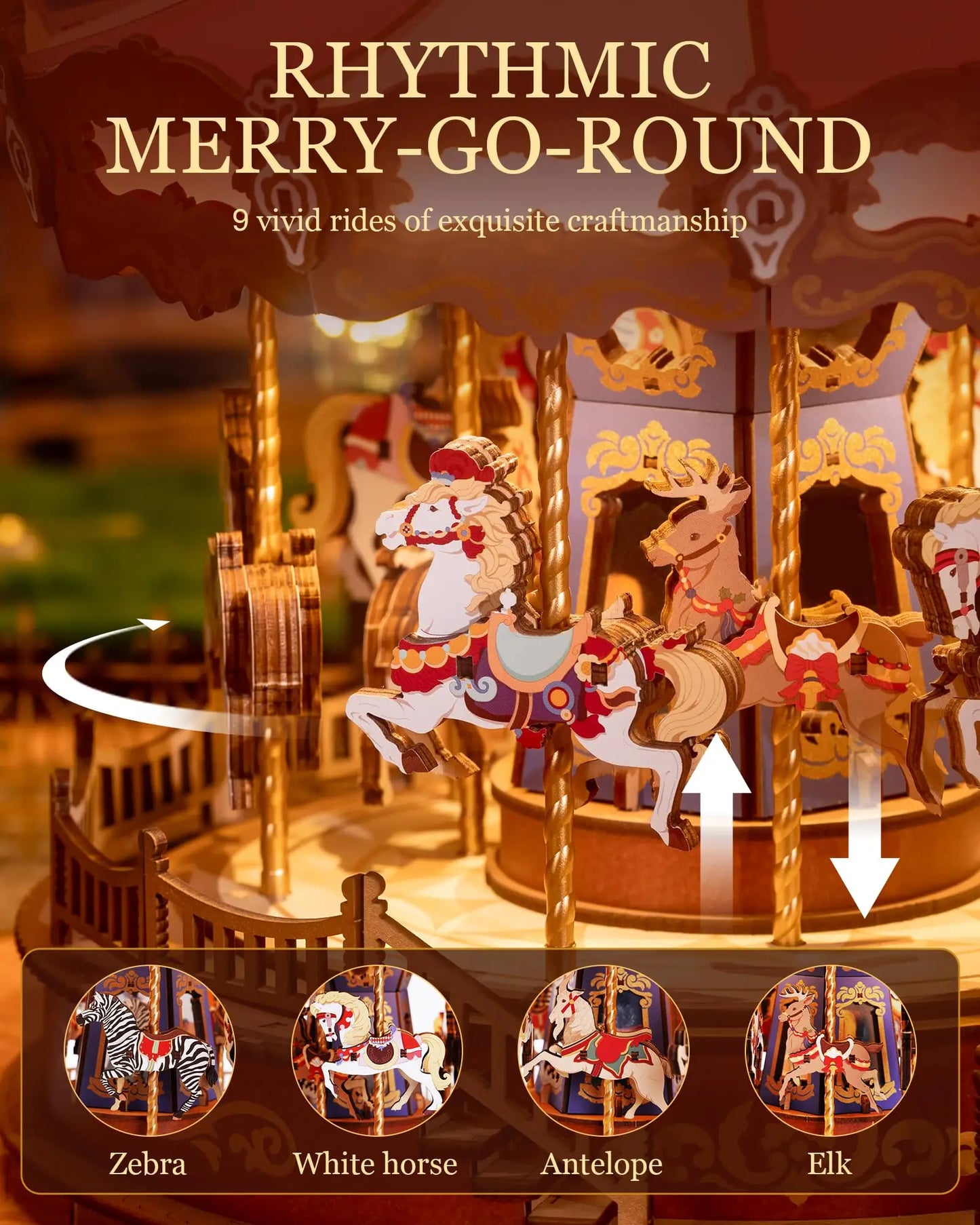 Robotime Rolife Classic Carousel Music Box Puzzle With Lights
