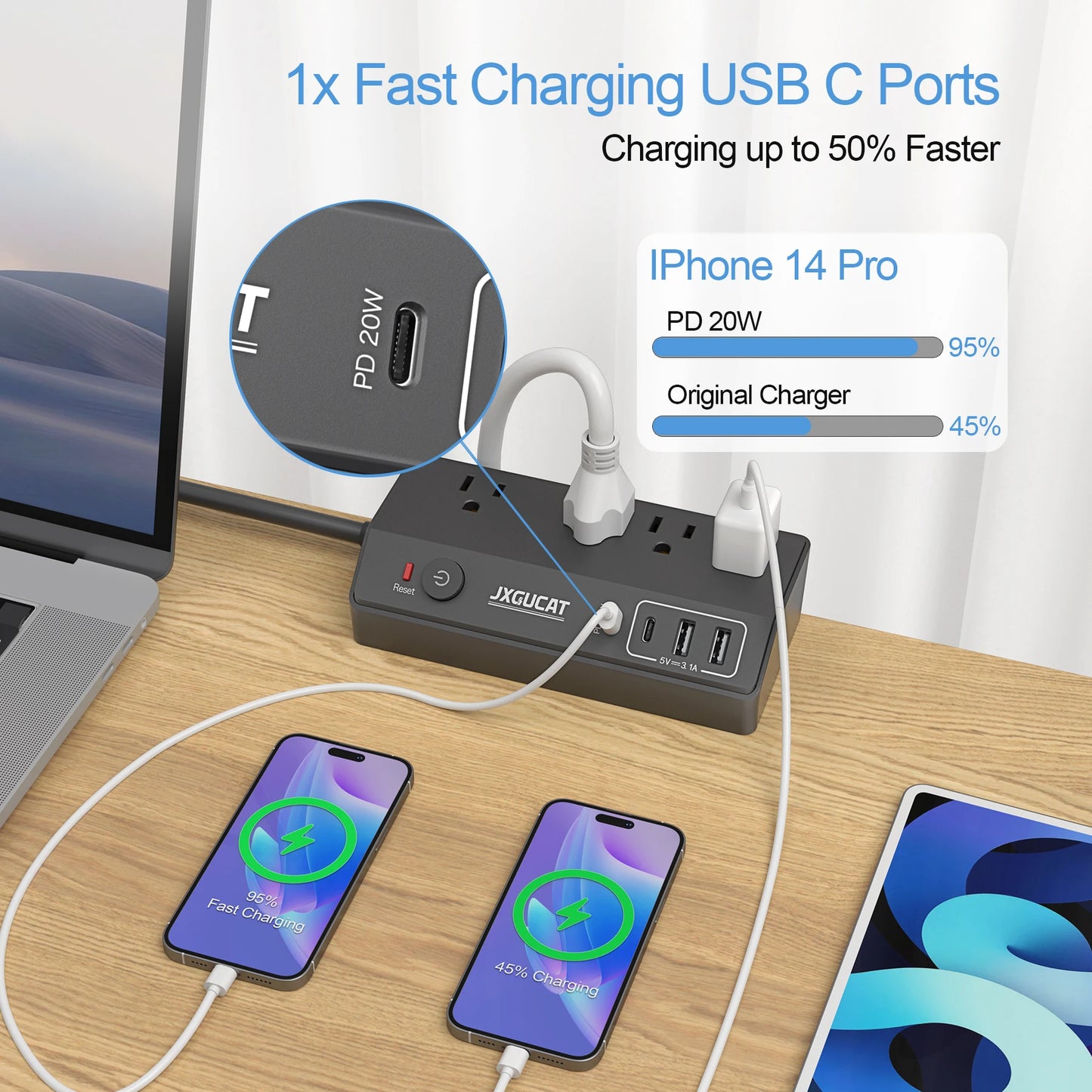 Removable Fast Charging USB Desktop Power Strip Surge Protector