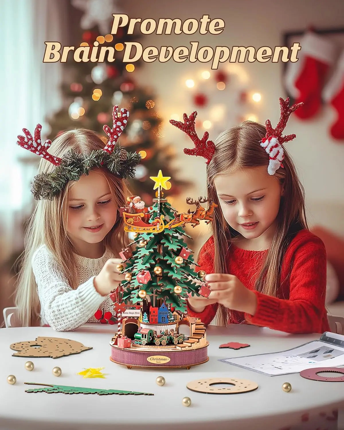 Robotime Wooden Puzzle Music Box Christmas Tree Kit