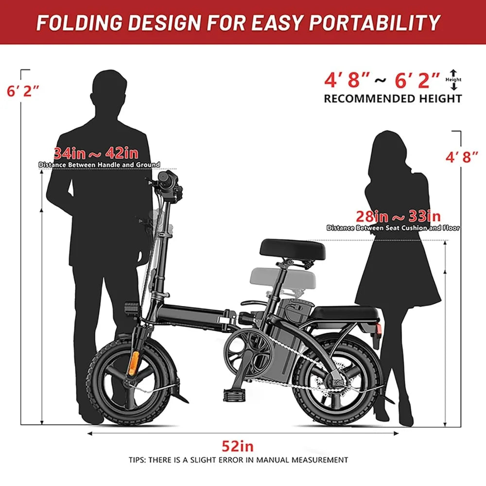 Electric Folding Bike 500W Peak Motor 20 MPH Pedal Assist