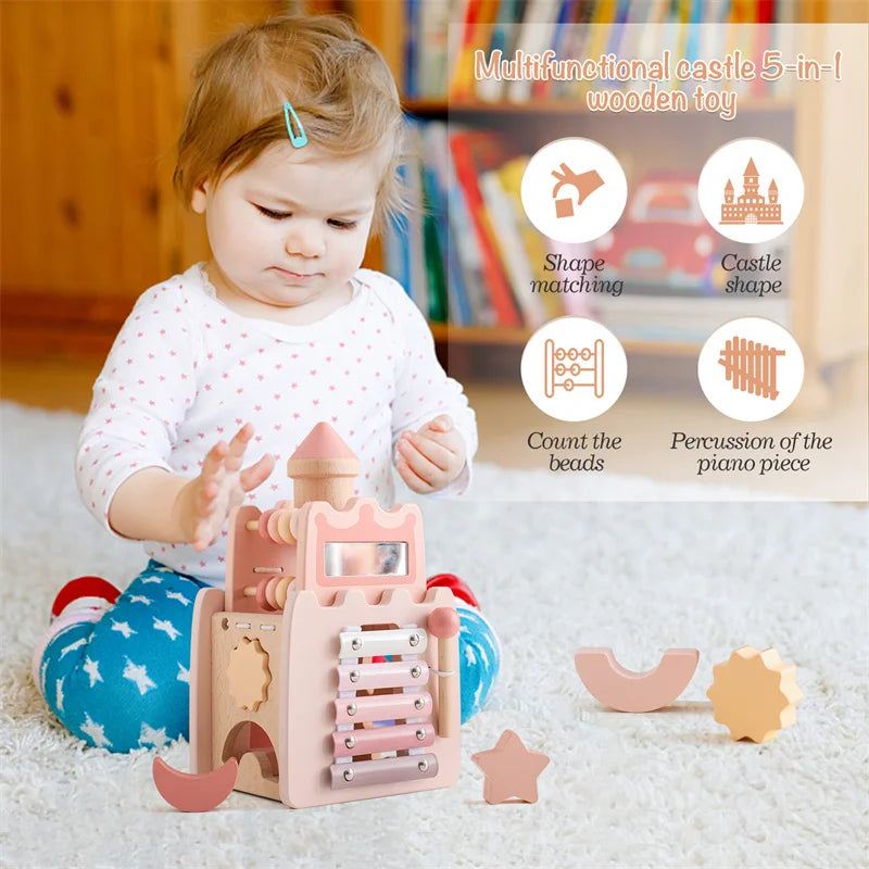 Wooden Montessori Rocket Castle Blocks Puzzle For Baby Education
