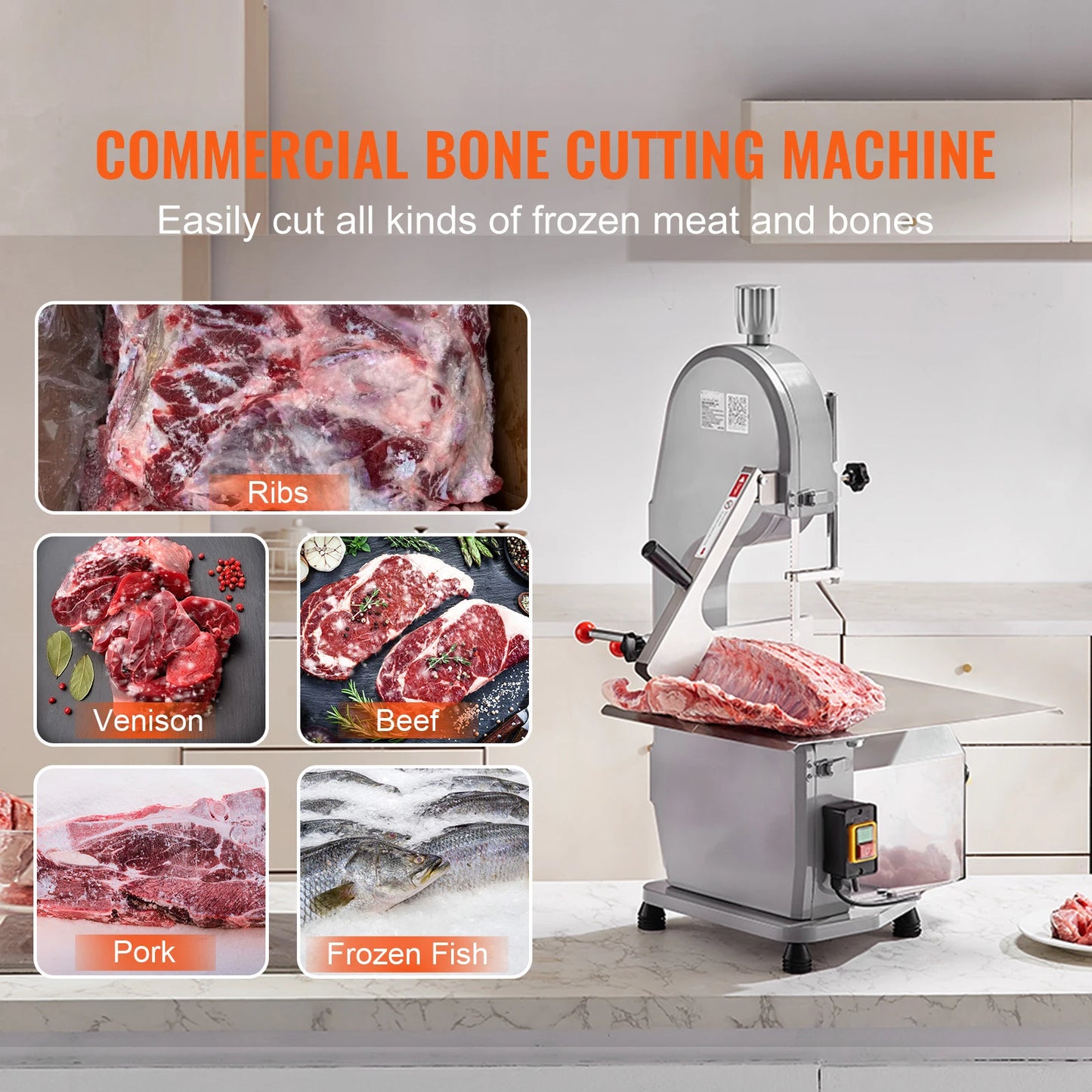 VEVOR 1500W Commercial Electric Meat Bone Bandsaw Machine Stainless Blade