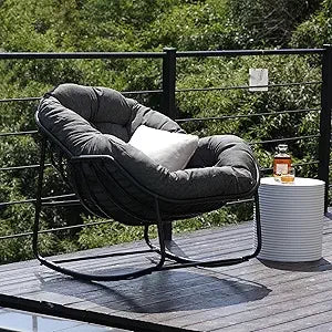 "Outdoor Wicker Egg Swing Chair, Comfortable Oversized Indoor Papasan Seat with Cushion, Royal Rattan Rocking Furniture"