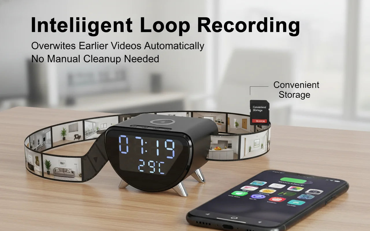 4K UHD WiFi Clock Camera With Motion Detection And Qi Wireless Charging