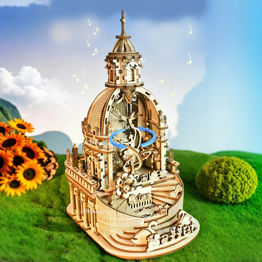 Yunhuisheng Castle Music Box 3D Wooden Puzzle Kit For Ages