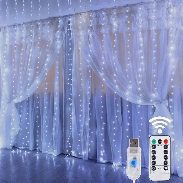 Curtain Light for Party/Wedding/Festival/Christmas,Window Blinking String Light for Bedroom/Living Room,USB Plug with 8 Modes