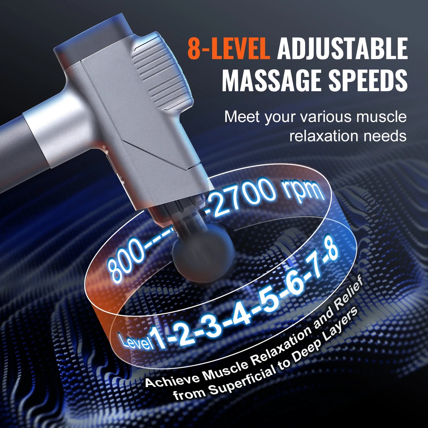 SucceBuy Massage Gun Deep Tissue Percussion Muscle Massager for Athletes w/ 8 Speed Levels 6 Massage Heads 16V 2500mAh Batteries