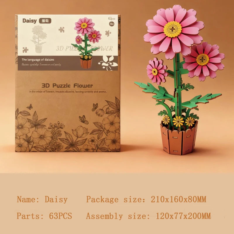 3D Wooden Puzzle Flower Bouquet Kit For Gift And Decor