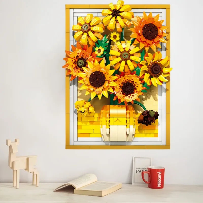 KNEW BUILT Stereo 3D Sunflower Frame Ornament Building Blocks Creative Decor