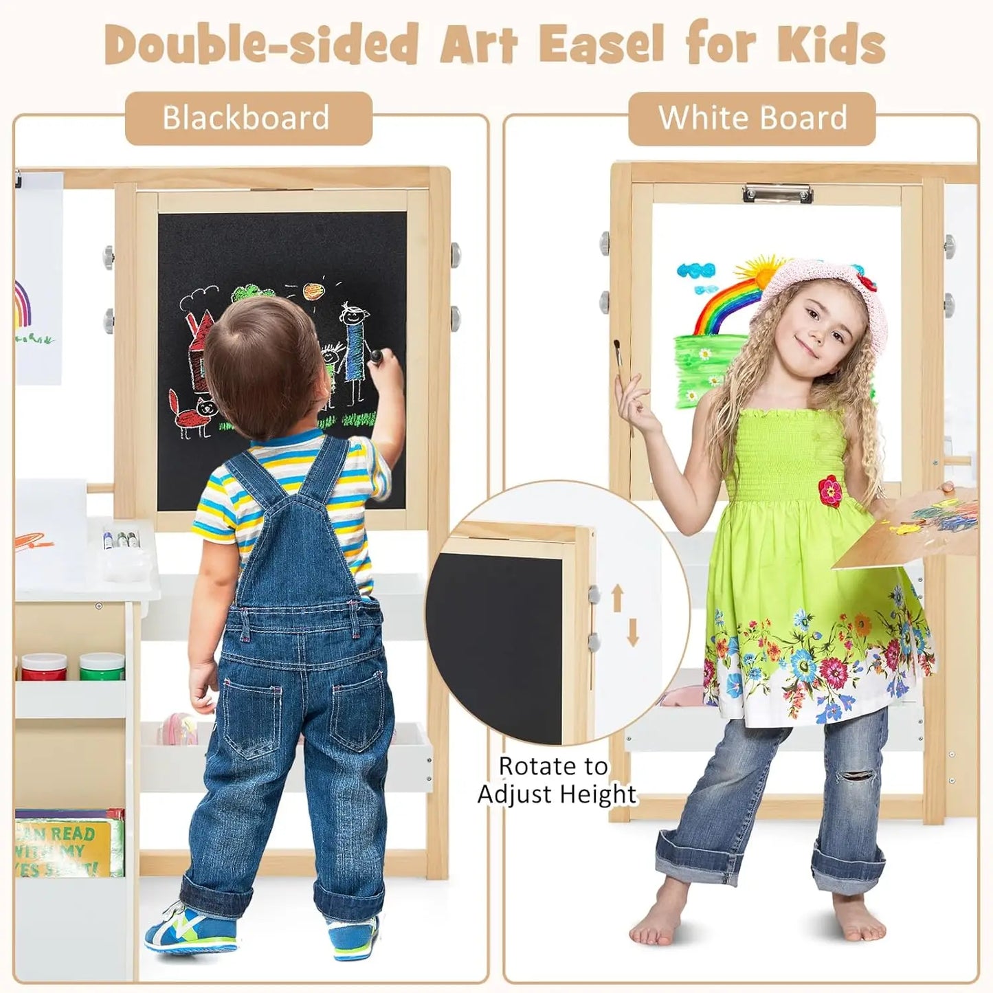 3-in-1 Kids Art Table Chair Set With Adjustable Easel