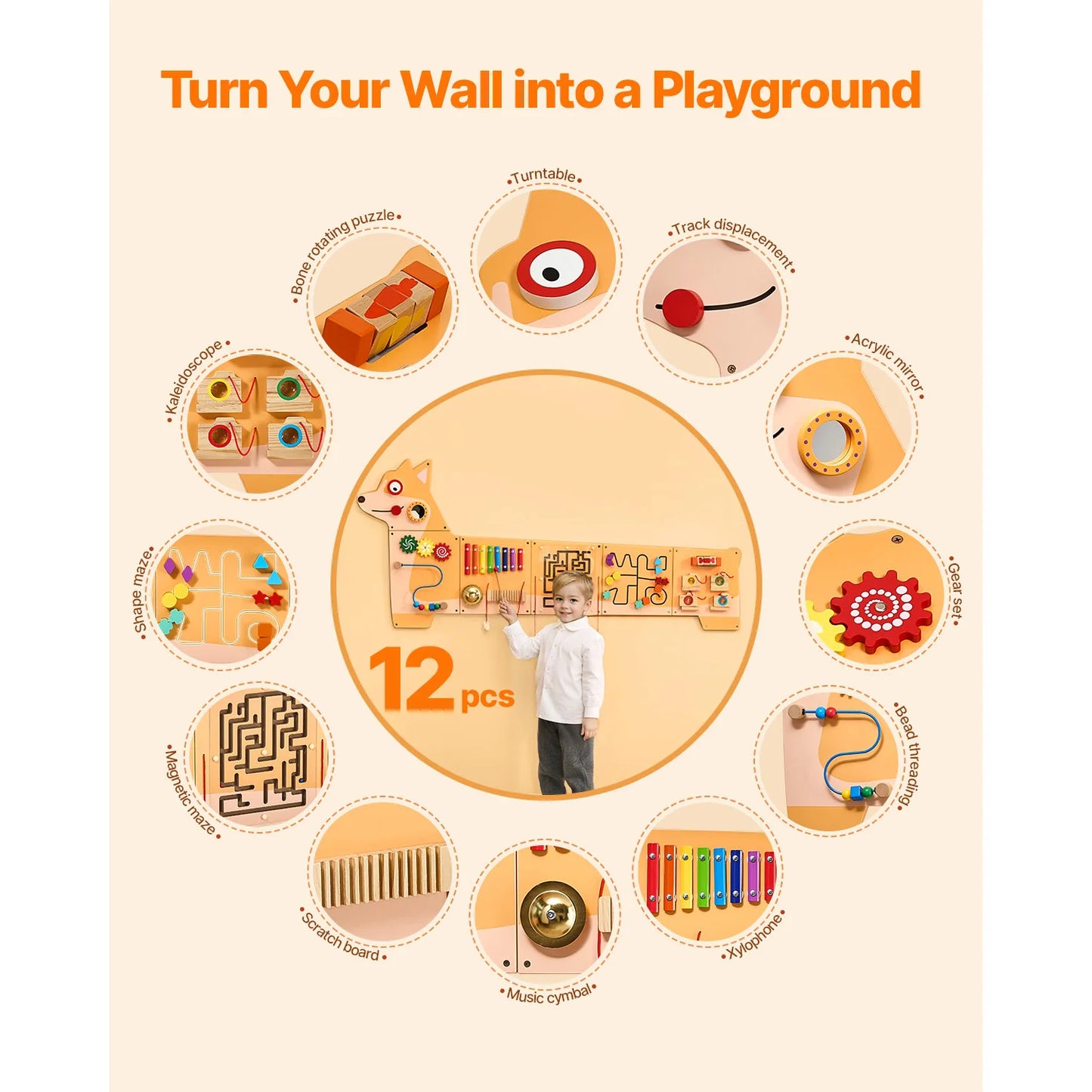 Montessori Wall Sensory Learning Activity Center for Kids
