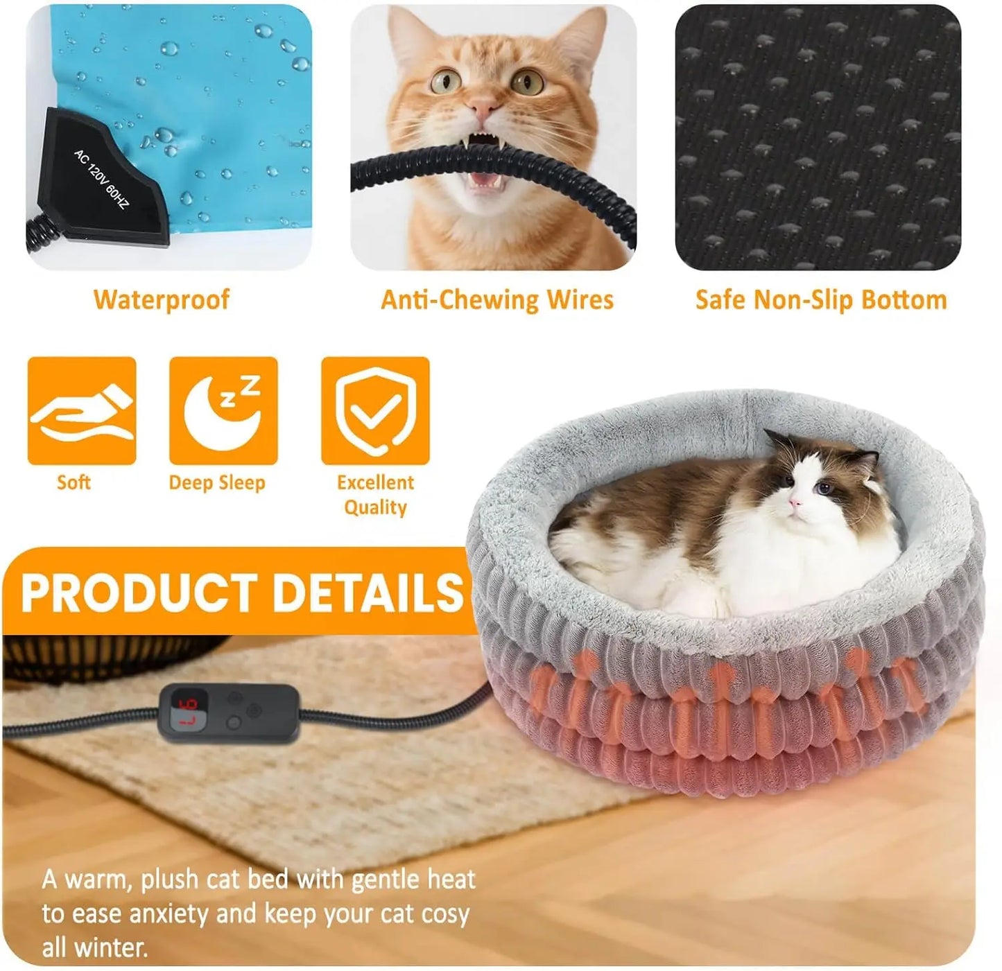 XMSJ Heated Cat Bed Indoor Donut for Cats and Small Dogs