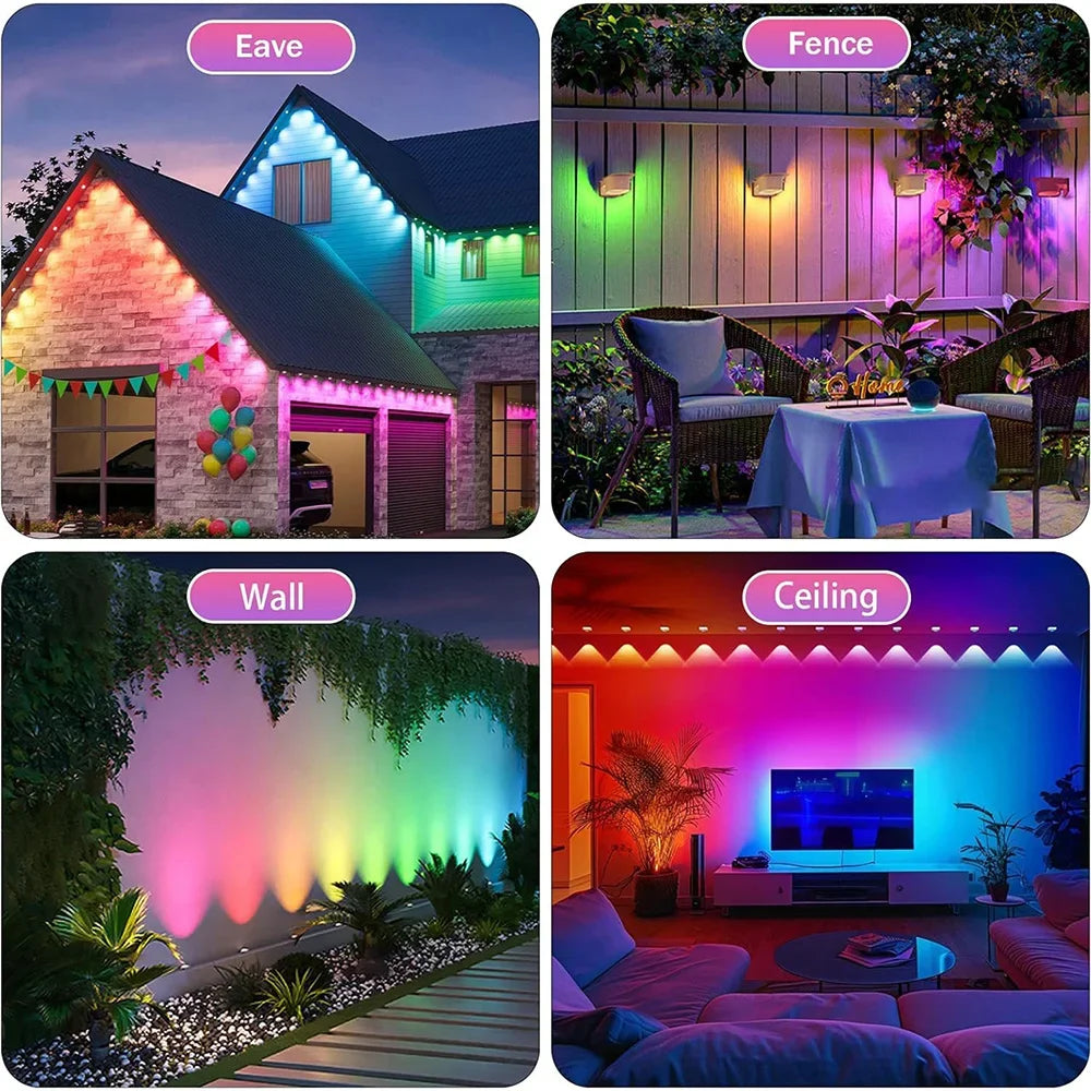 Permanent Outdoor Lights Smart RGBIC Eaves LED Lights Festival Flashing Lighting Fairy String for Christmas Holiday Decorations