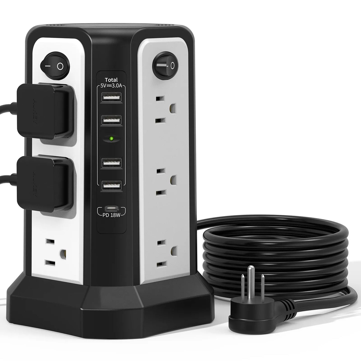 US Multifunction Socket With USB C PD18W 2500W Fast Charging And On Off Controls