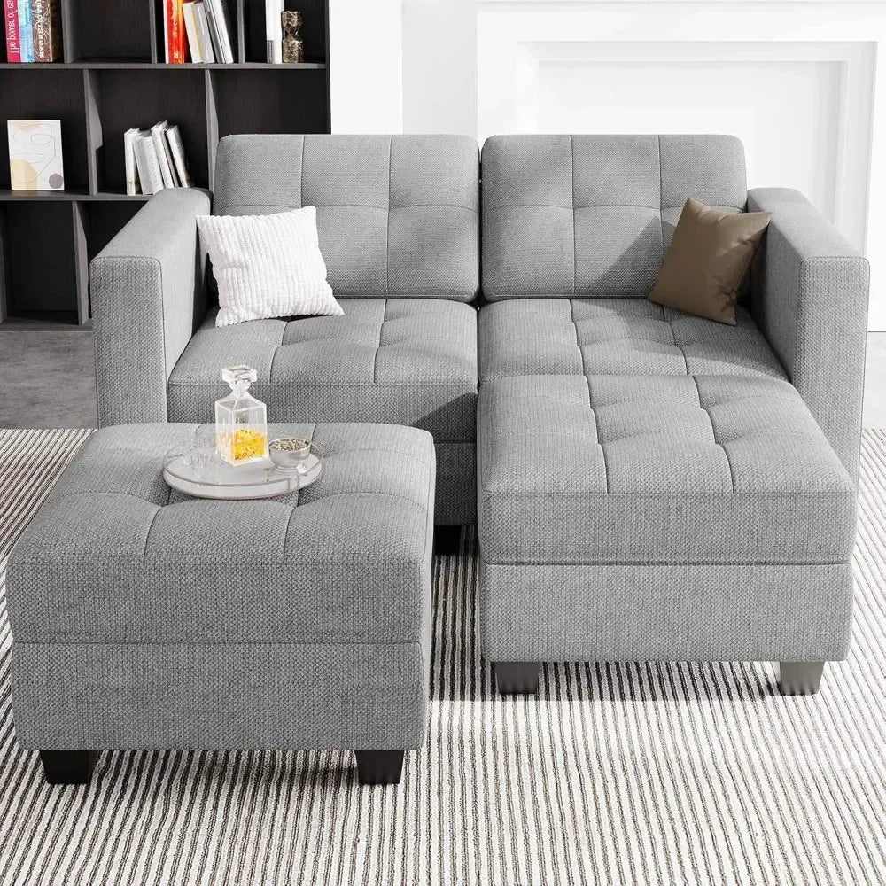 XMSJ Modern L-Shaped Sectional Sofa With Storage Ottoman