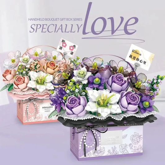 AMAZINGBLOKSCE Flower Basket Building Blocks With Light Creative Decor Gift