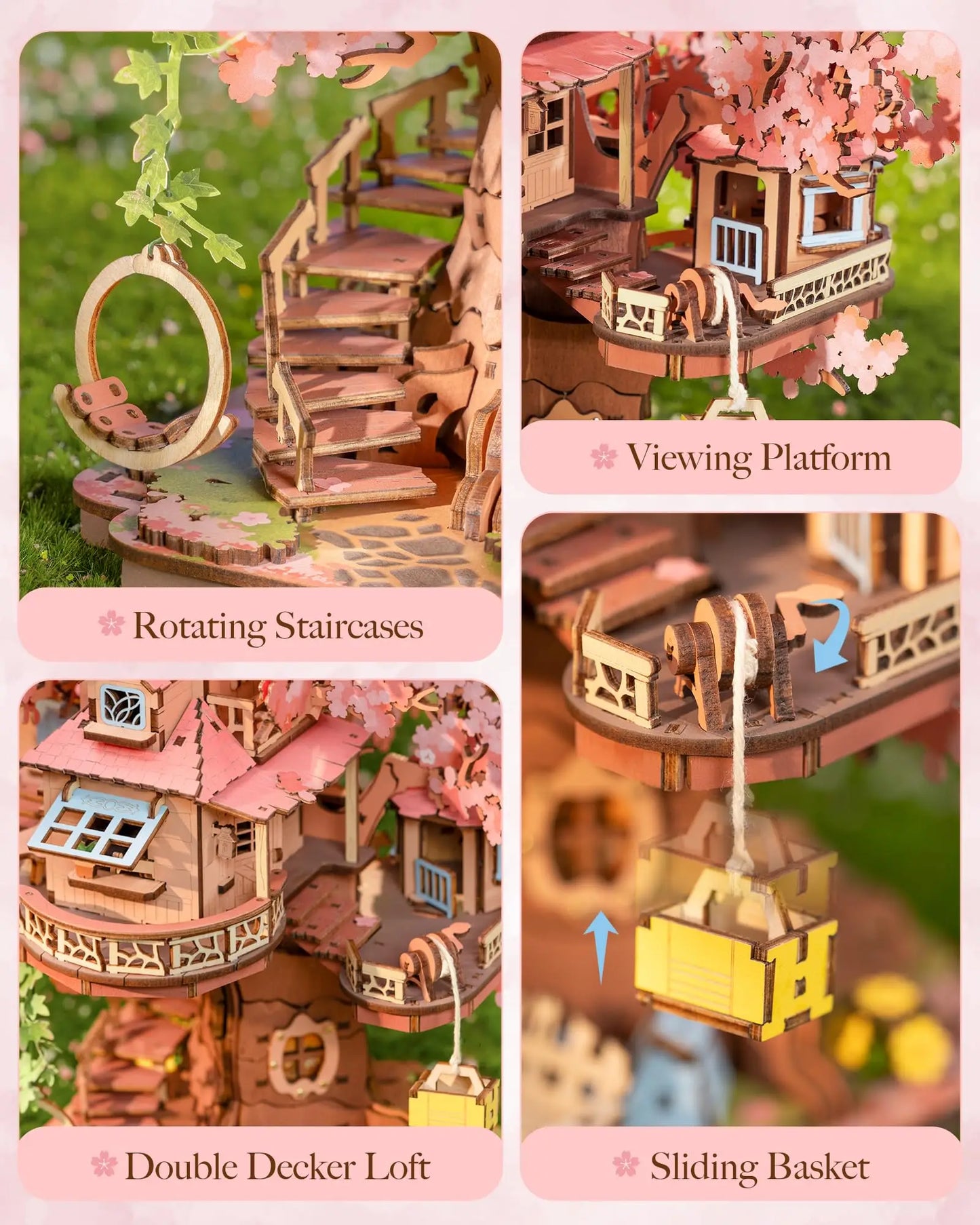 Robotime Sakura Tree House 3D Wooden Puzzle Kit Swing Stairs