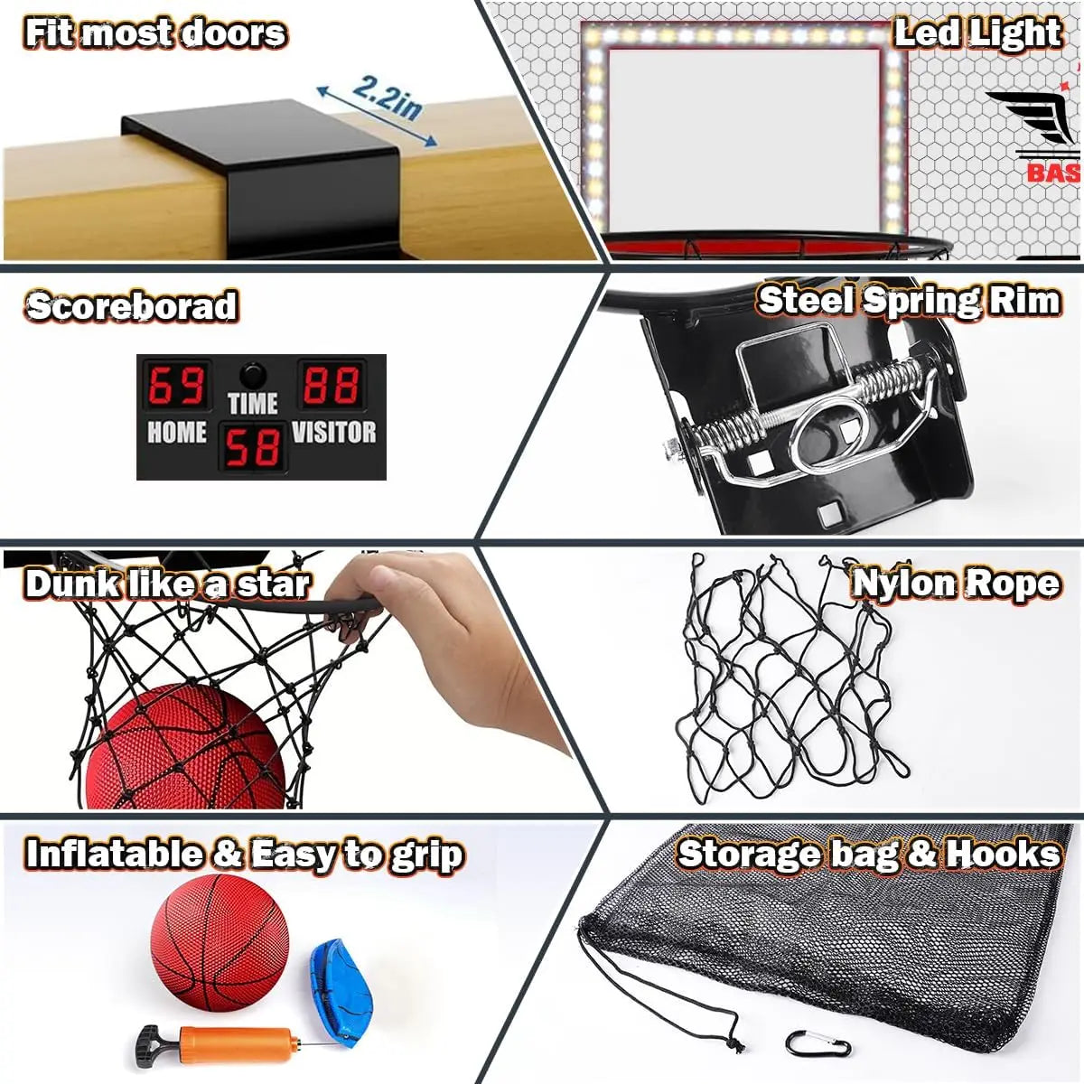 VATOS Dual Indoor Outdoor Basketball Hoop With Electronic Scoreboard