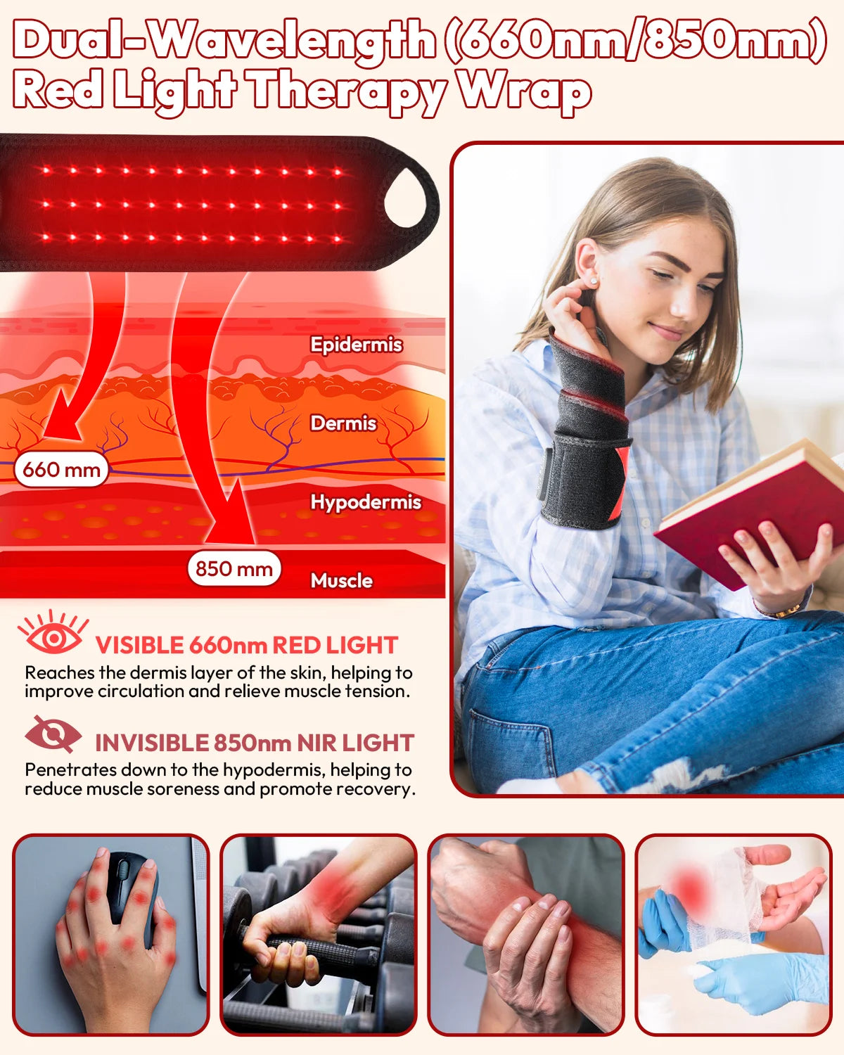 Infrared LED Red Light Therapy Wrap With Heat And Vibration