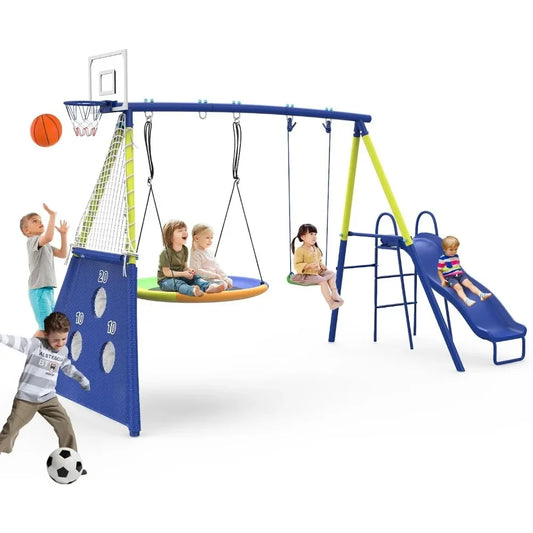 Backyard Swing Set 5 In 1 Outdoor Metal Kids Playset