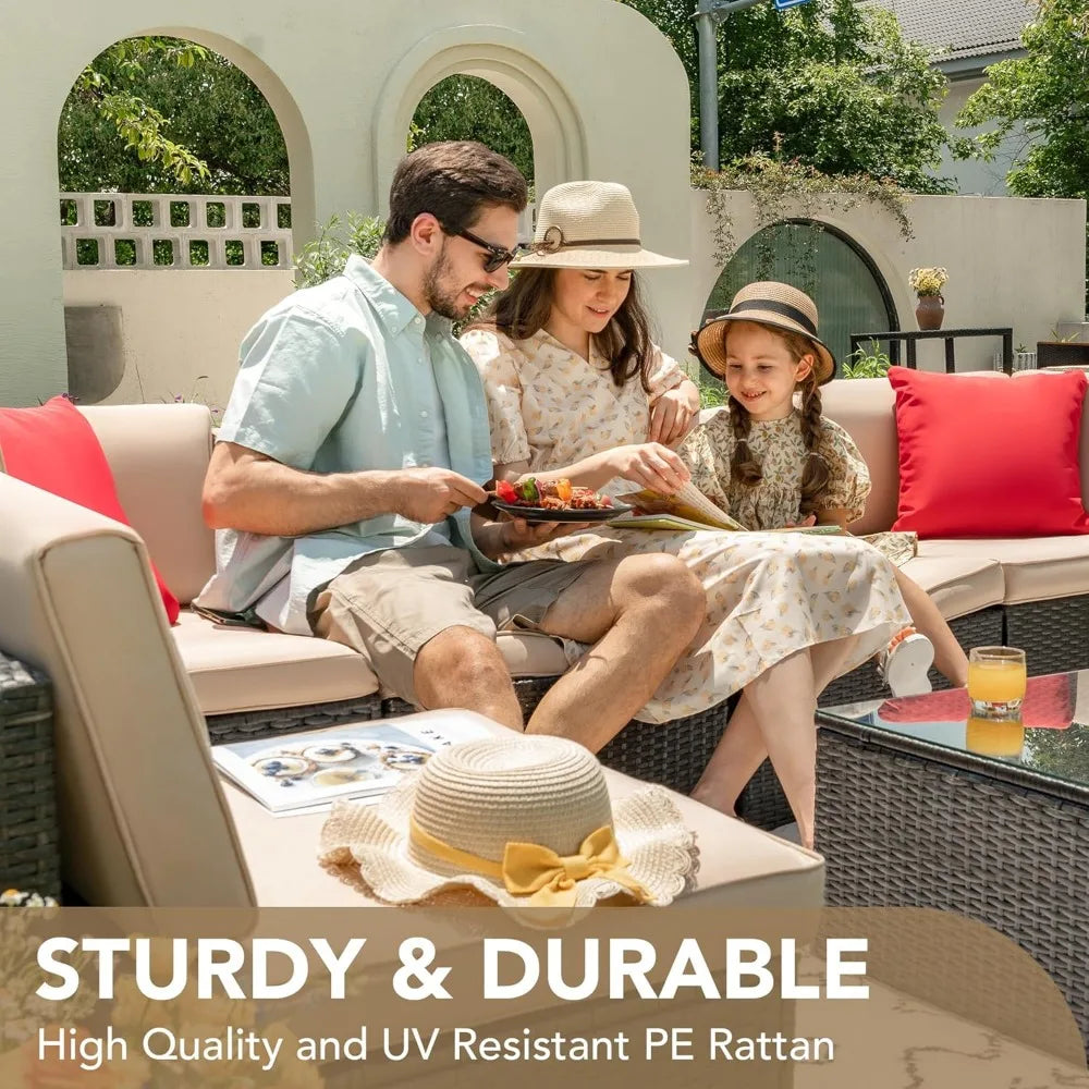 Patio Conversation Set Outdoor Wicker Rattan With Glass Table