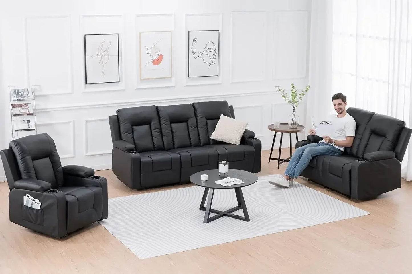 Leather Recliner Living Room Furniture Set With Sofa And Loveseat
