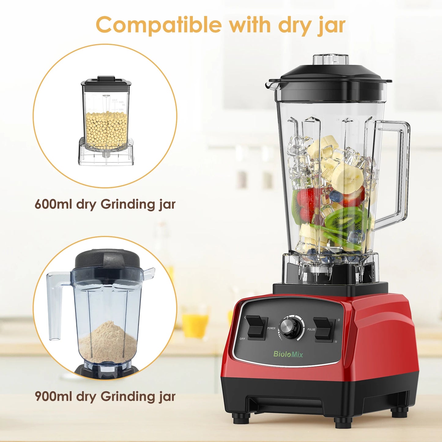 Biolomix BPA Free 3HP 2200W Heavy Duty Commercial Blender Juicer Processor