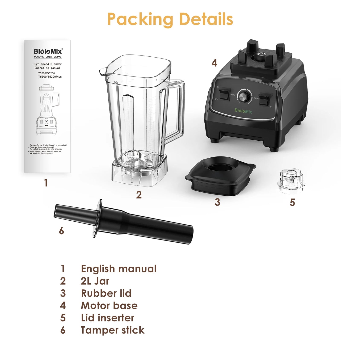 Biolomix BPA Free 3HP 2200W Heavy Duty Commercial Blender Juicer Processor