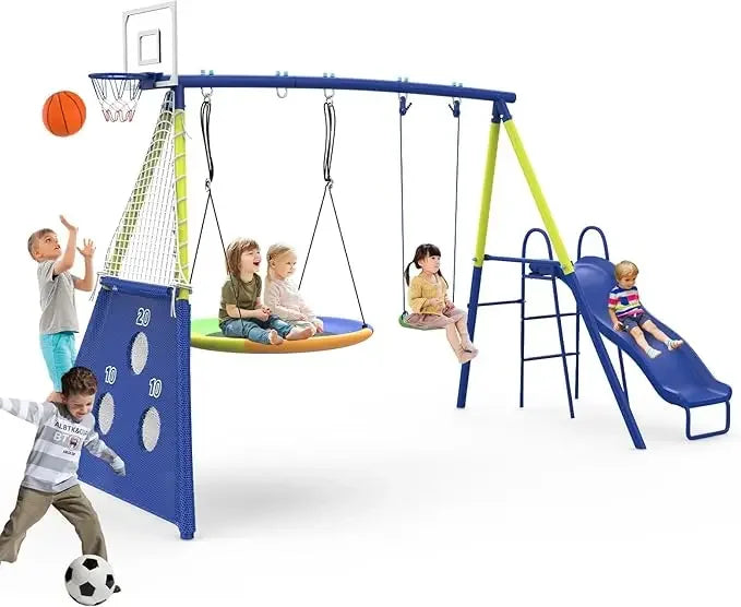 Backyard Swing Set 5 In 1 Outdoor Metal Kids Playset