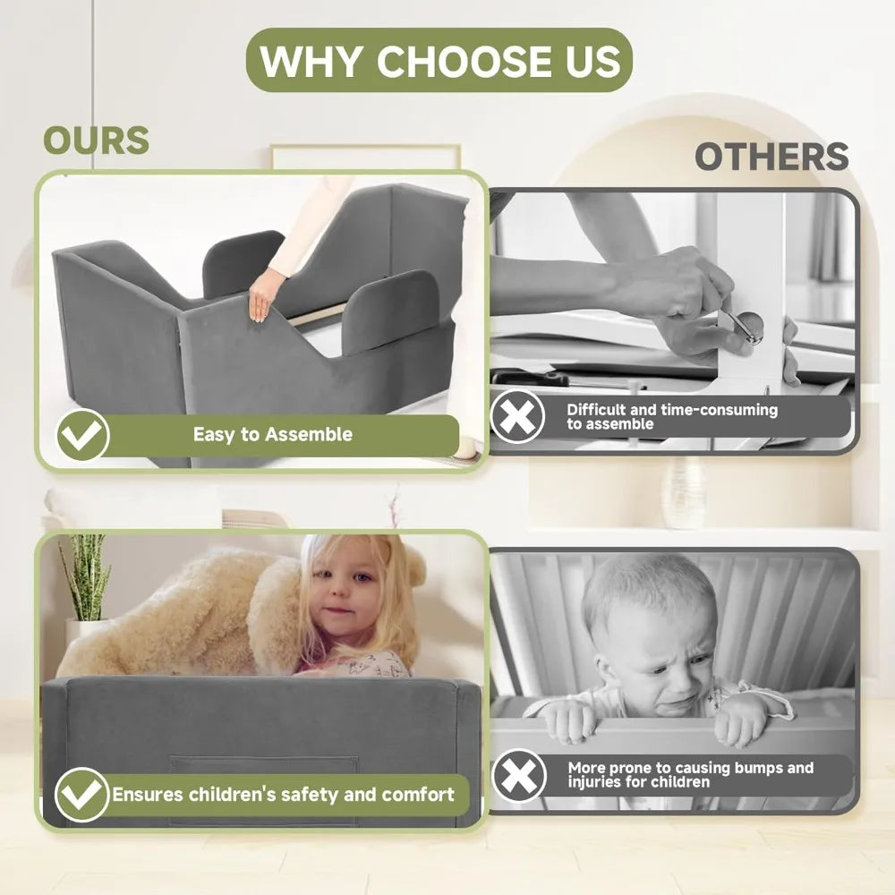 Toddler Floor Bed with Removable Safety Rails Kids Bed, Standard Crib Size, Safety Upholstered