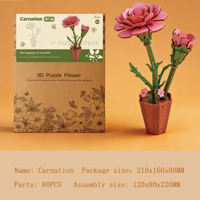 3D Wooden Puzzle Flower Bouquet Kit For Gift And Decor