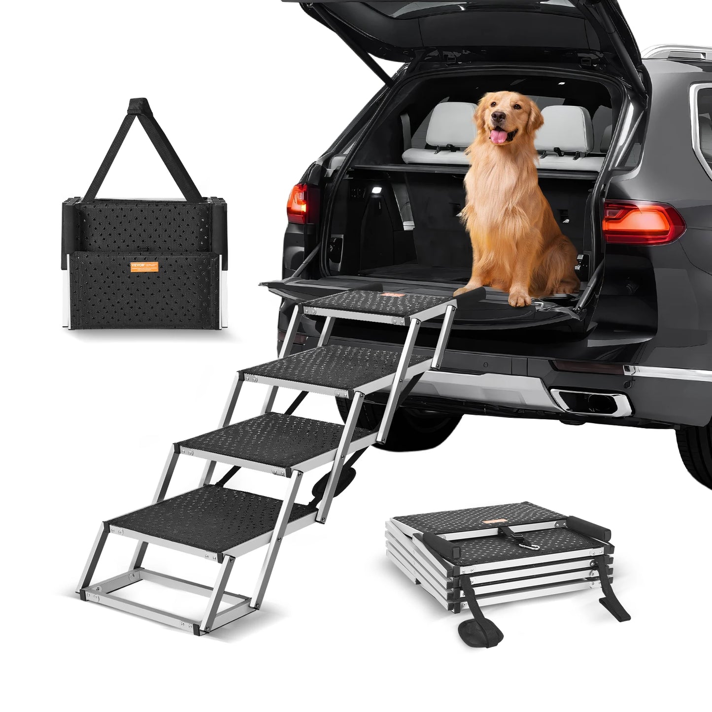 SucceBuy Folding Dog Car Steps Portable Lightweight Aluminum Pet Stair