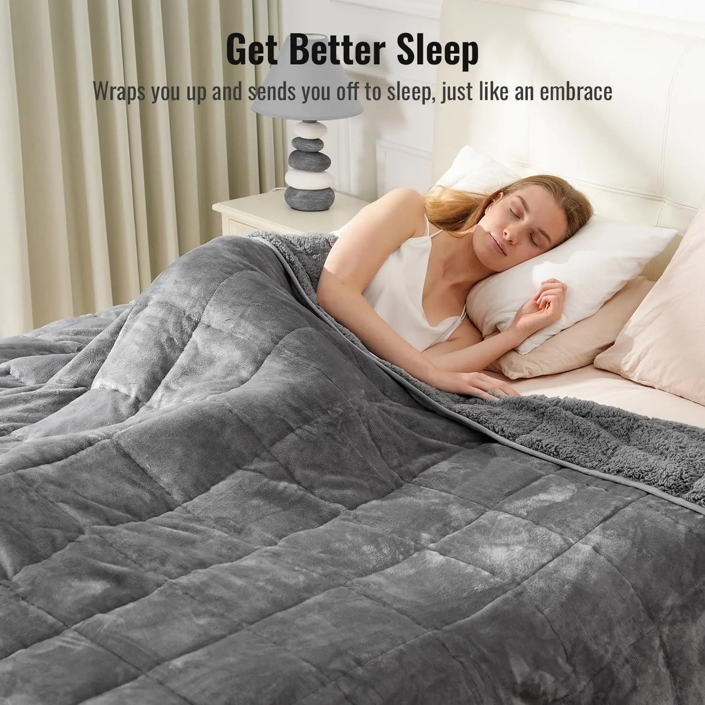 Queen Size Weighted Blanket 15lbs 60x80 Inches, Soft Plush Fleece and Cozy Sherpa for Sleep and Calming, Grey