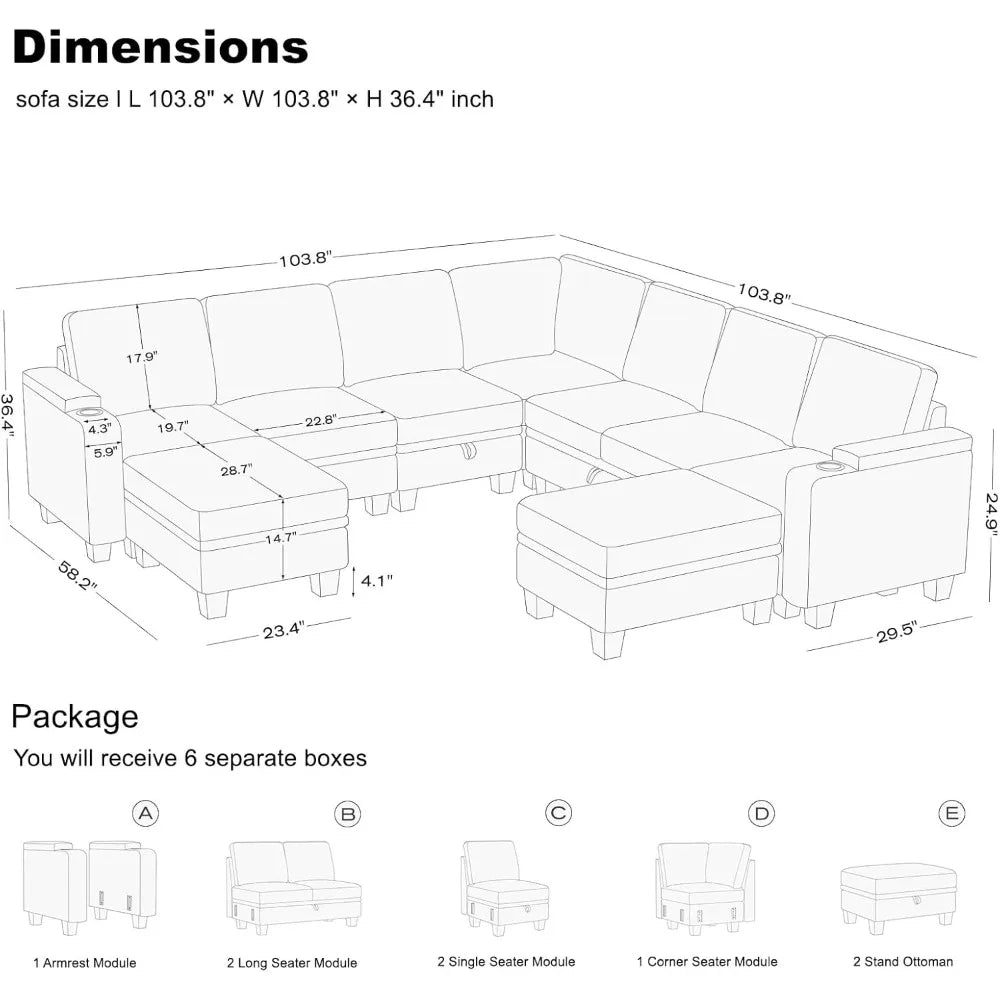 Modular Sectional Sofa With Storage U Shape Convertible Corner Couches