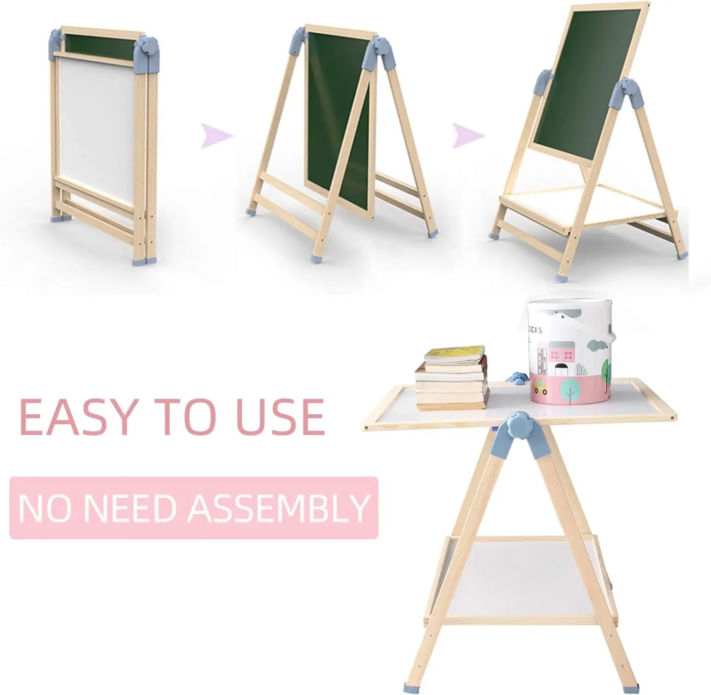 Kids Art Easel Set With Double Sided Board And Supplies
